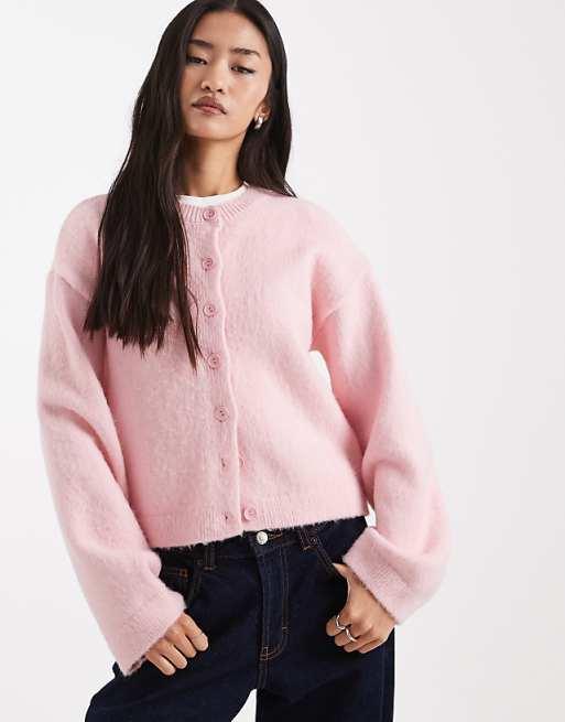 ASOS DESIGN brushed knitted cardigan in pink