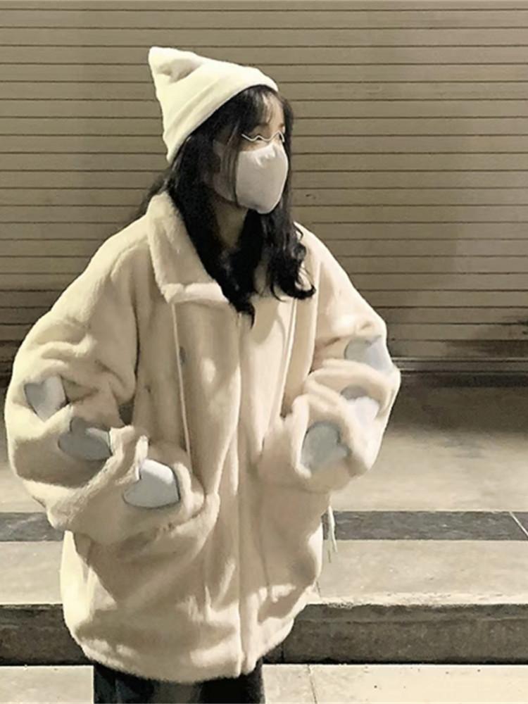 겨울 커플 오버핏 하트 퍼 후리스 집업