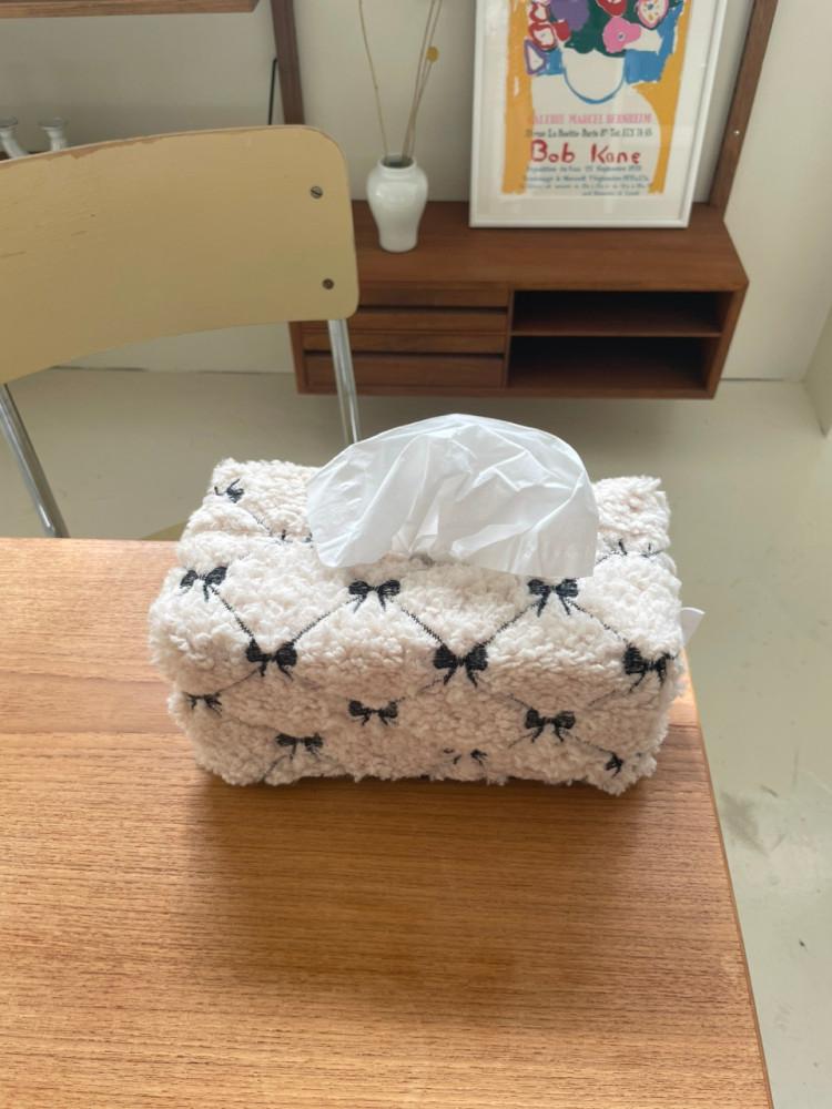 리본 양털 사각 휴지케이스