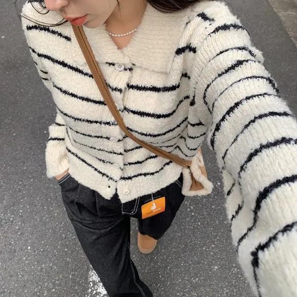 [1만장돌파할인!]클랑 울 스트라이프 가디건 ; 2 color