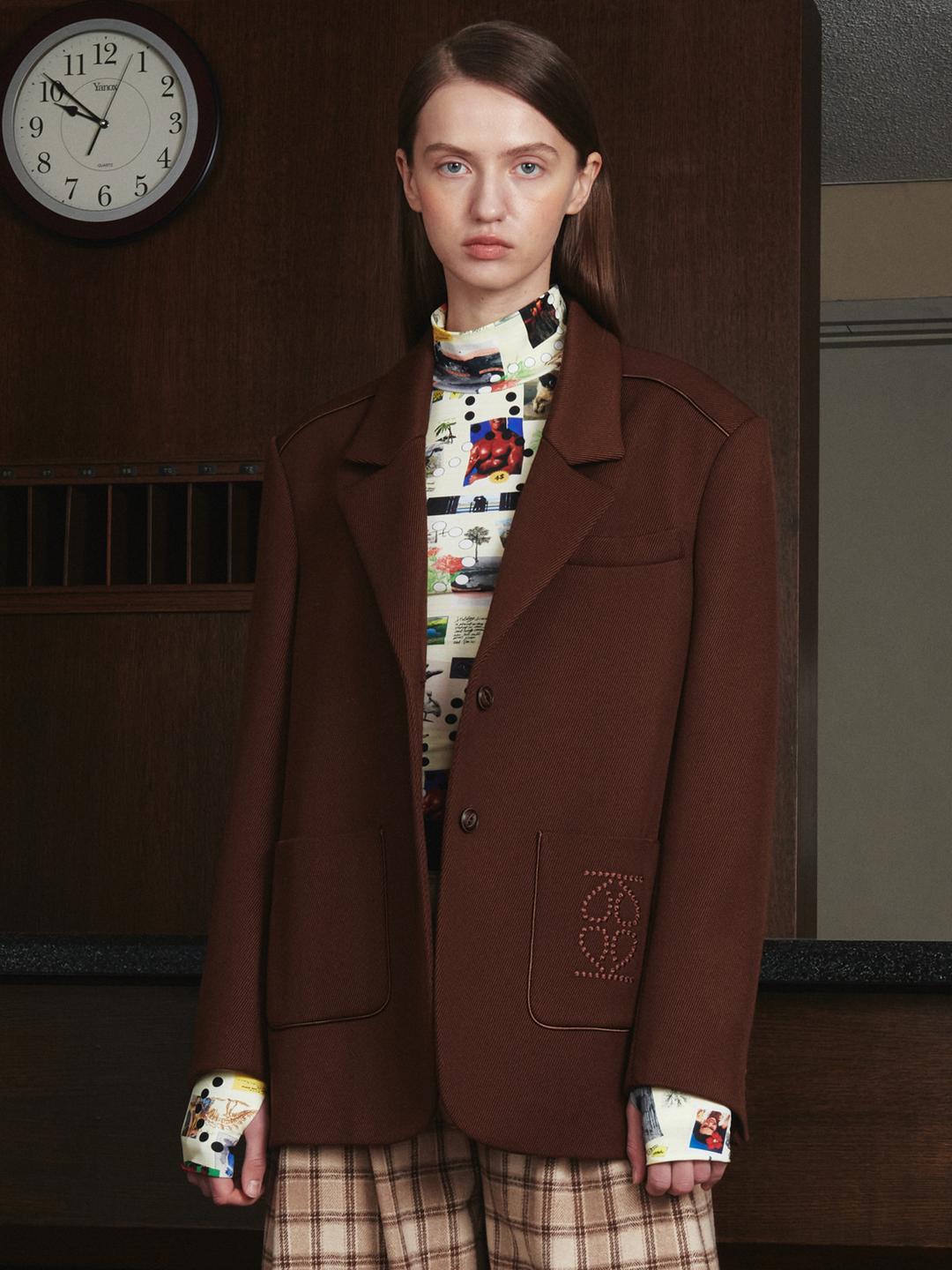 Oversized Twill Blazer Brown