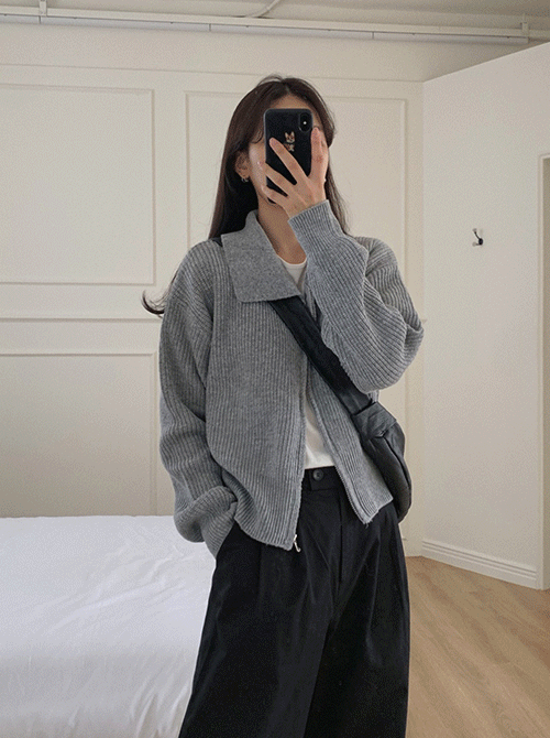 하찌 카라 울 집업 니트 가디건 (cd)