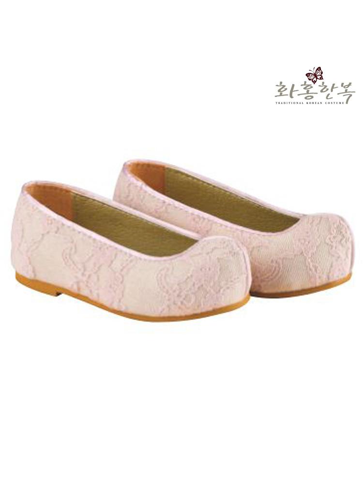 레이스 아기 아동 한복 신발 여아용 핑크 (색상 2가지, 사이즈 125-220)