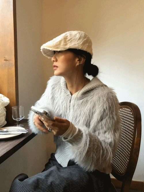 [문의폭주/모델 개인소장] 로우 퍼 후드 가디건