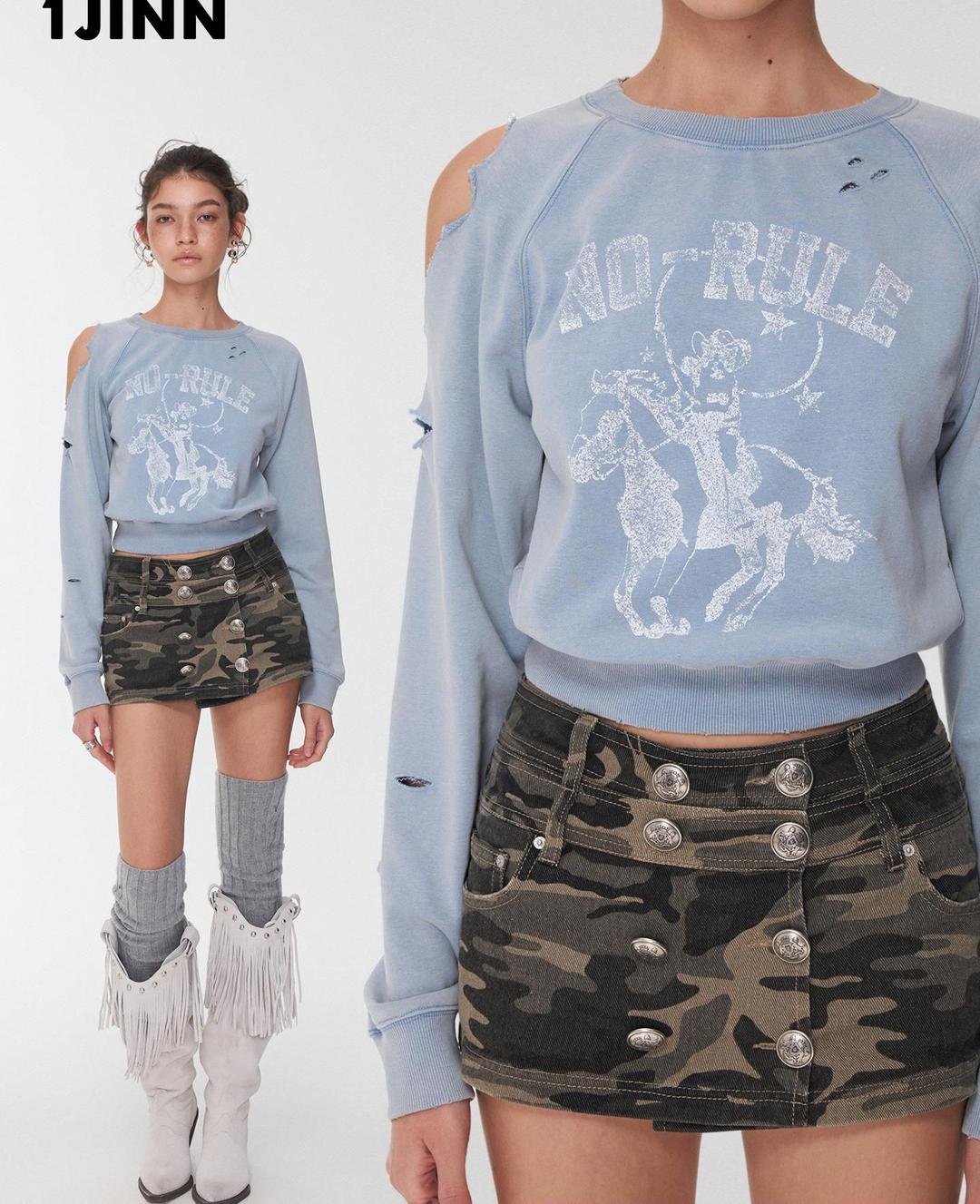 원진스튜디오 1JINN STUDIO  빈티지 카모플라주 캔버스 더블버튼 A라인