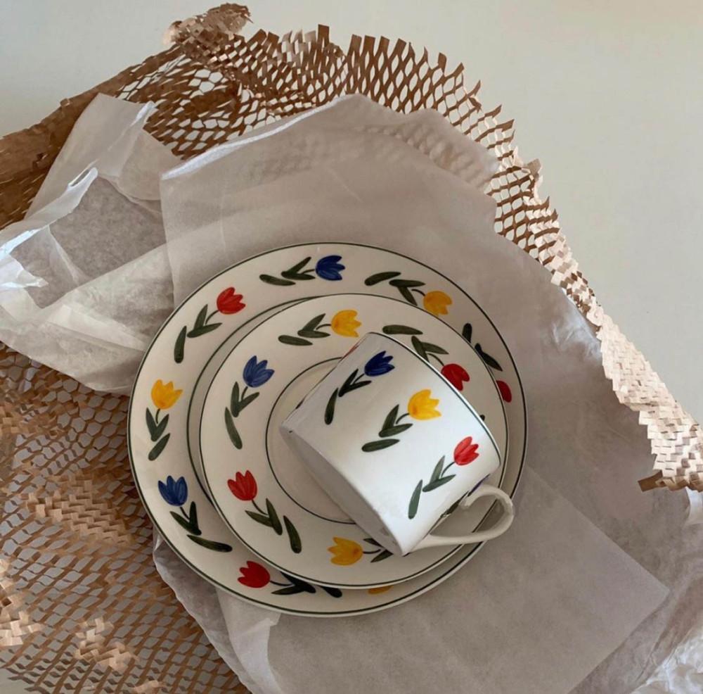 플리즈제이 플라워접시 튤립 홈카페컵 빈티지 플레이트