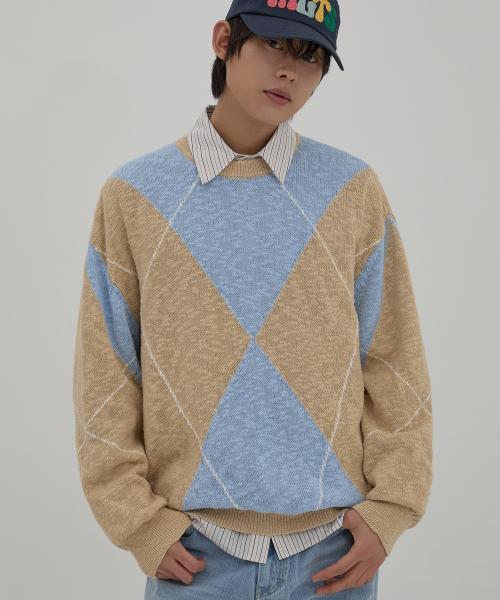 빅 아가일 부클 니트 스카이블루