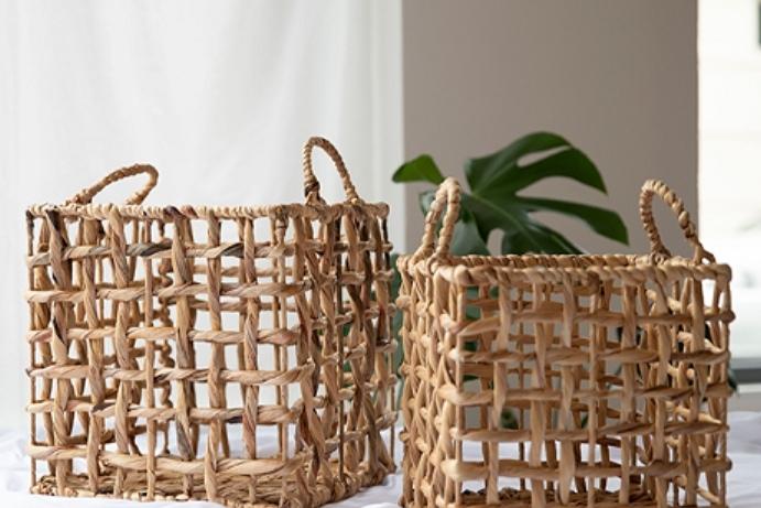 라탄 수초 사각 매쉬 수납 바구니 2p 세트