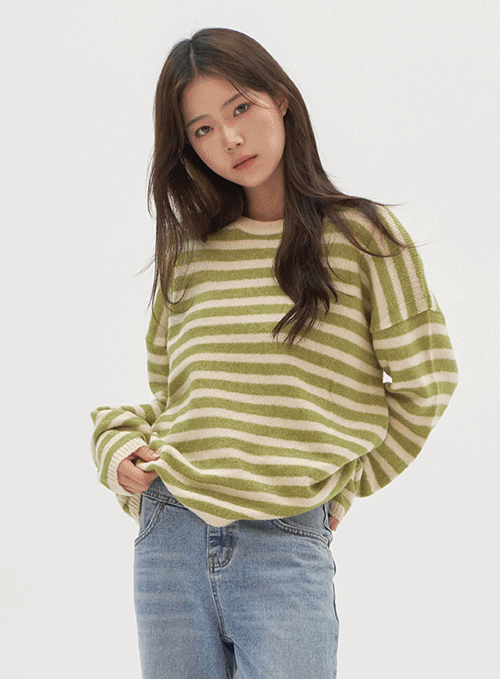 [무료배송] 루즈 컬러 단가라 라운드 니트 (4 color)