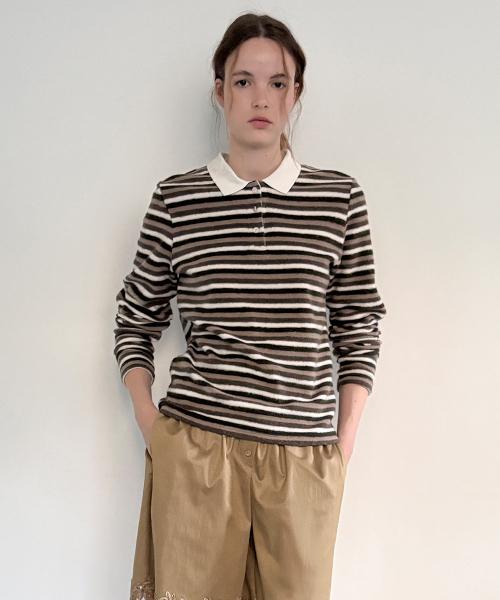 시눈(SINOON) SN Stripe Collar T-shirt (Brown) - 사이즈 & 후기 | 무신사