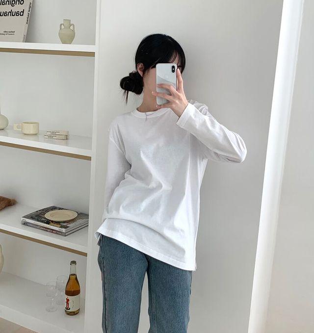 [루즈핏] 평생 입는 옆트임 롱 기본 무지티셔츠 (2COL)_뷰러