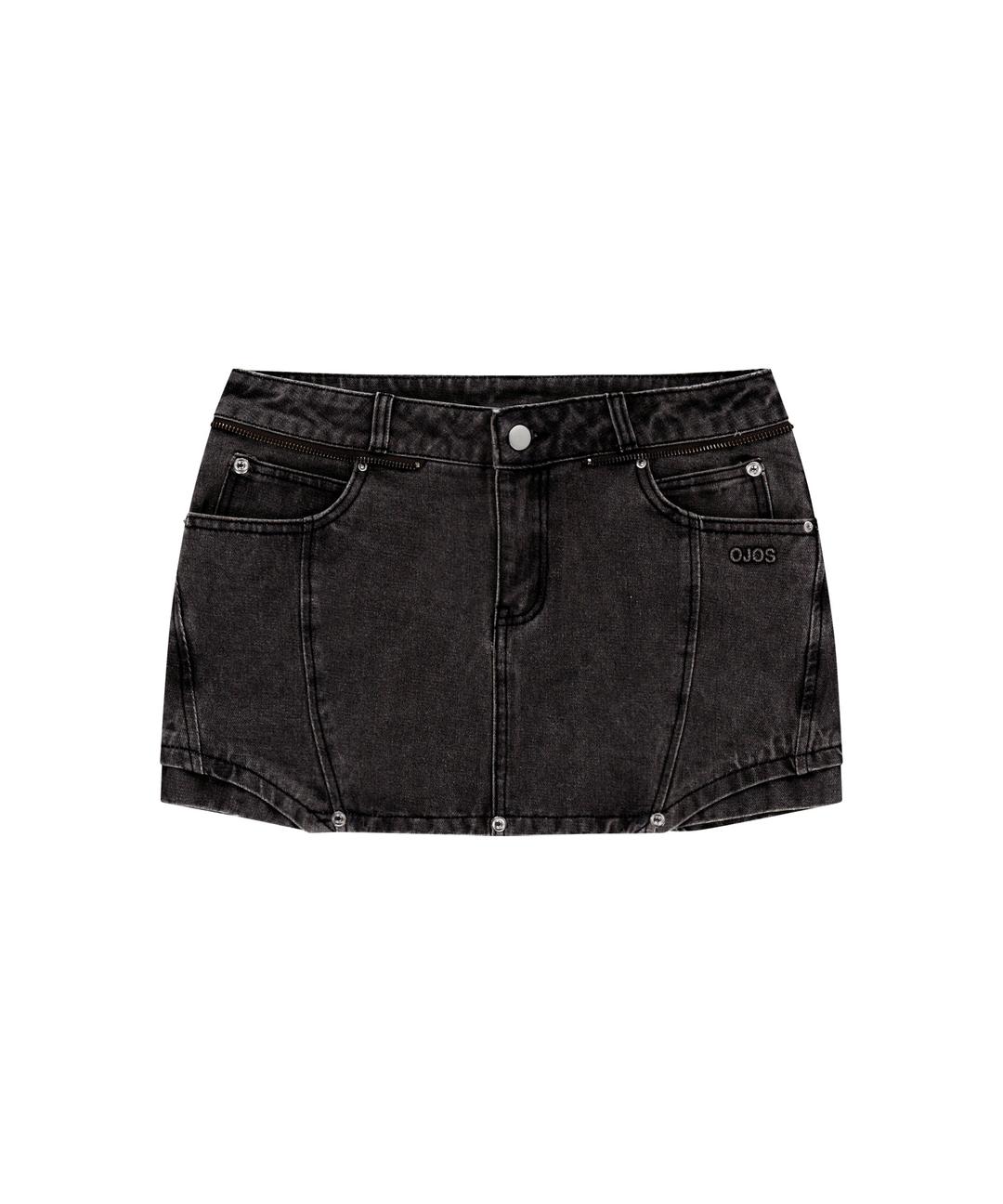Button Denim Mini Skirt / Charcoal