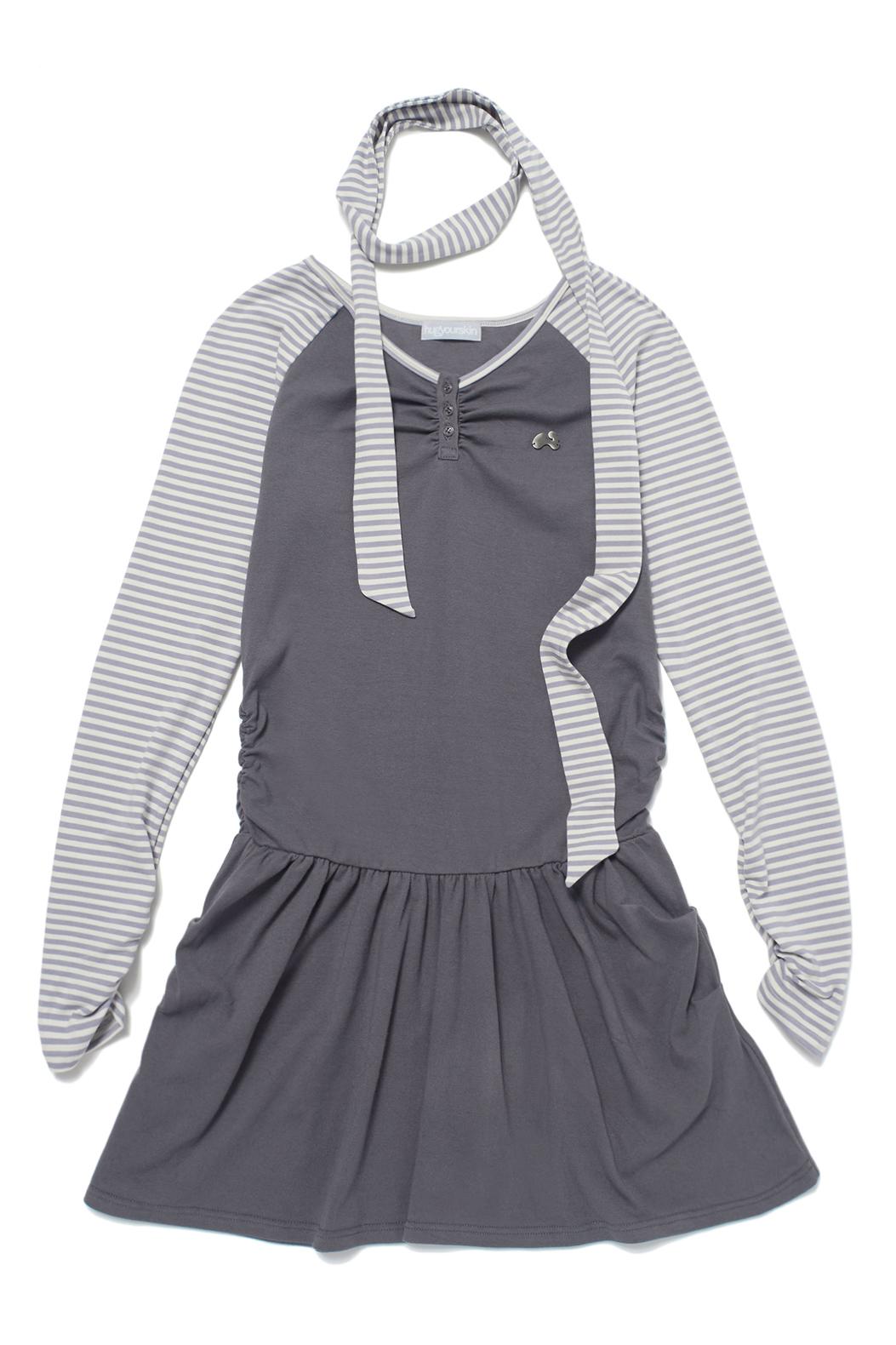 Stripe henry neck dress (Purple)