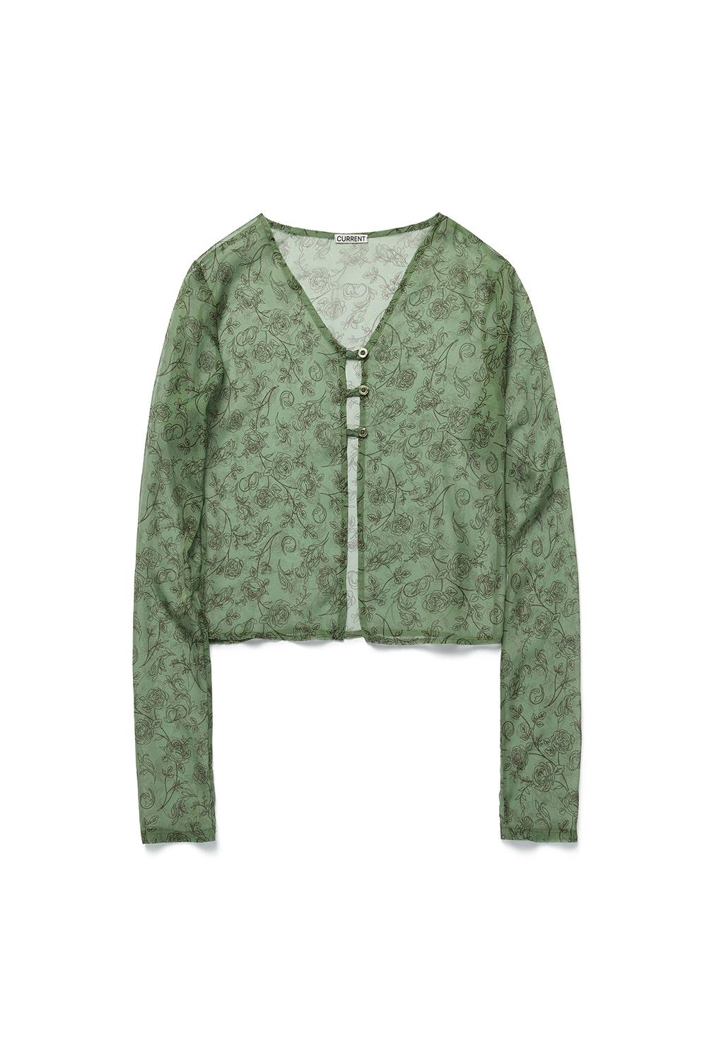 SHEER BUTTON-UP CARDIGAN [LIGHT GREEN]