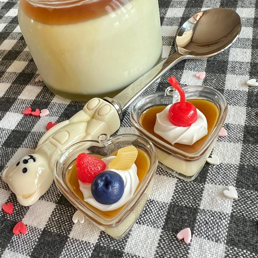 굿냐잇 하트 컵 푸딩 레진 키링 후르츠 칵테일 체리 레진아트