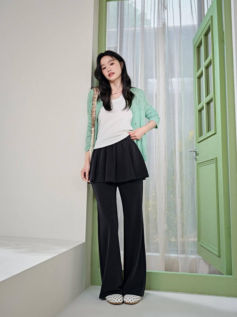 페이크 투피스 플레어 바지