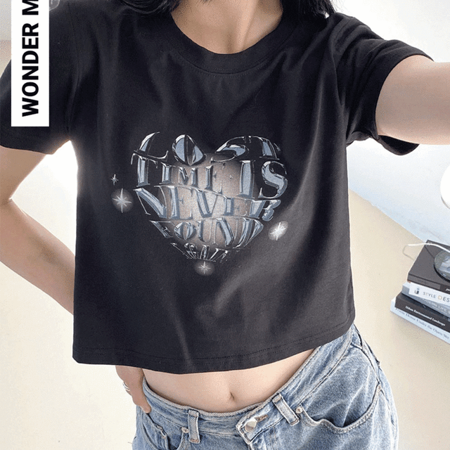 [당일배송/MADE] 네벌 트윙클 하트 웨이브 반팔 티셔츠