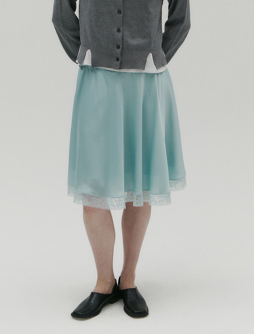 LACE SATIN FLARED SKIRT [MINT]