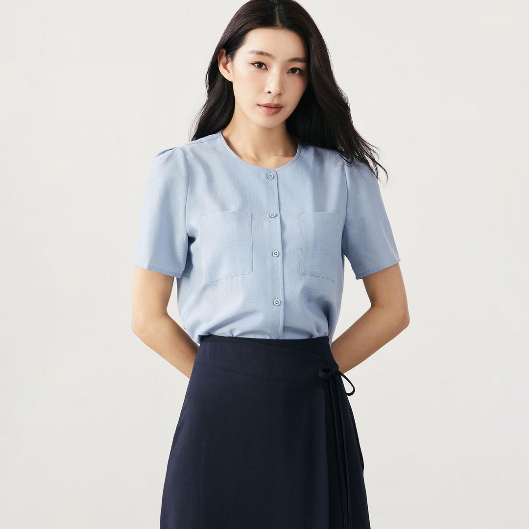 라운드넥 반팔 블라우스_MIWBWE610A