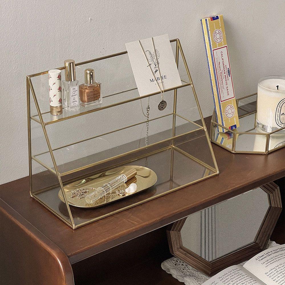 골드 유리 화장품진열대 3단선반 화장대 수납 정리함
