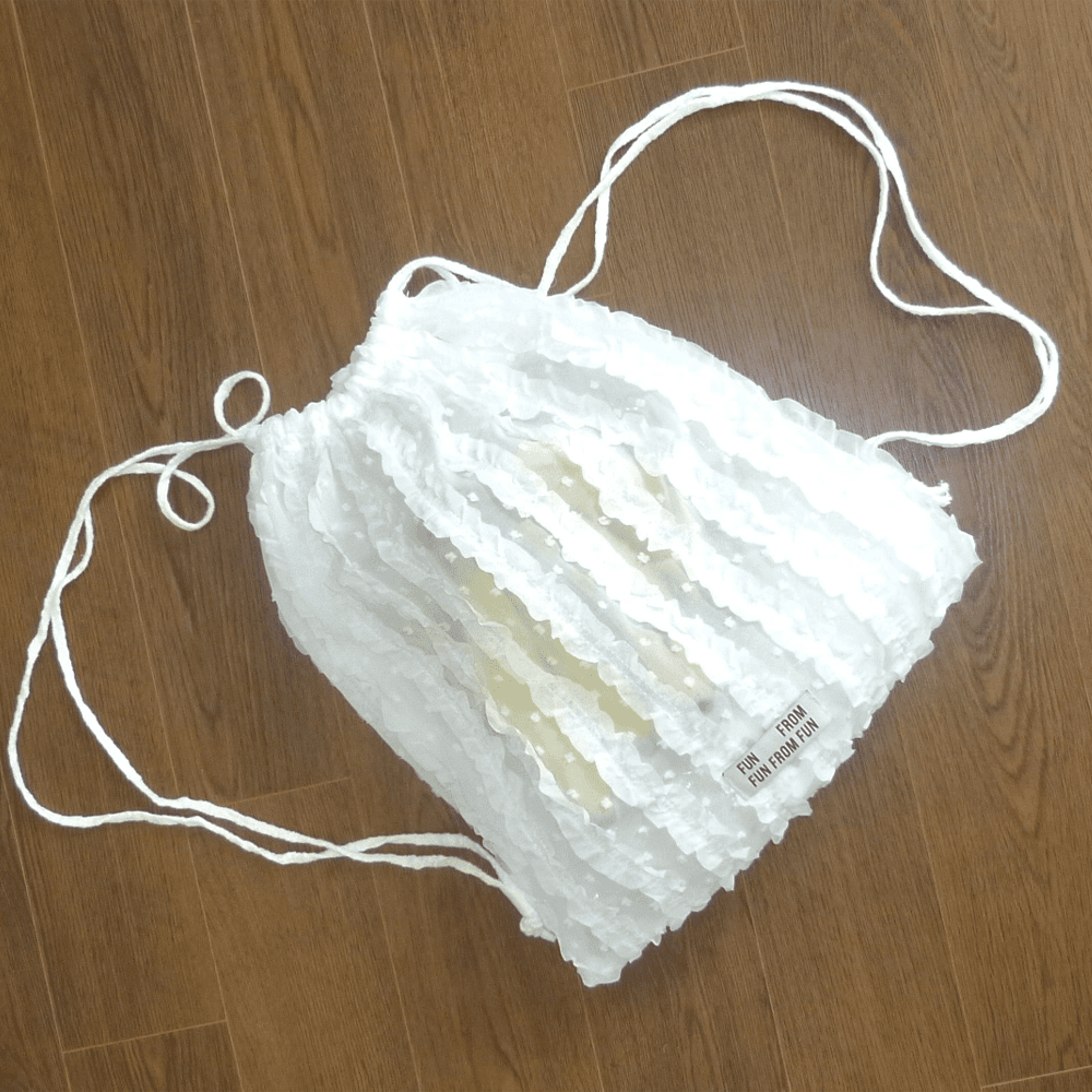 SHEER DOT STRING BAG, WHITE