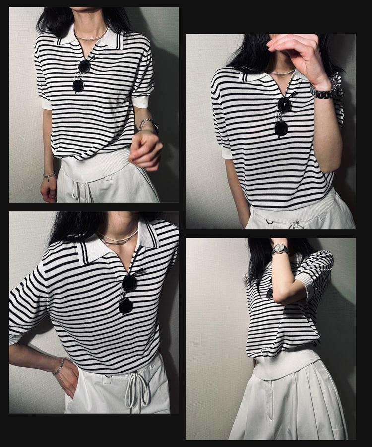 디테일카라 반팔 니트_나일론35%