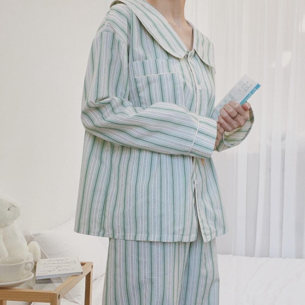 커플잠옷 면 민트라떼 스트라이프 잠옷세트