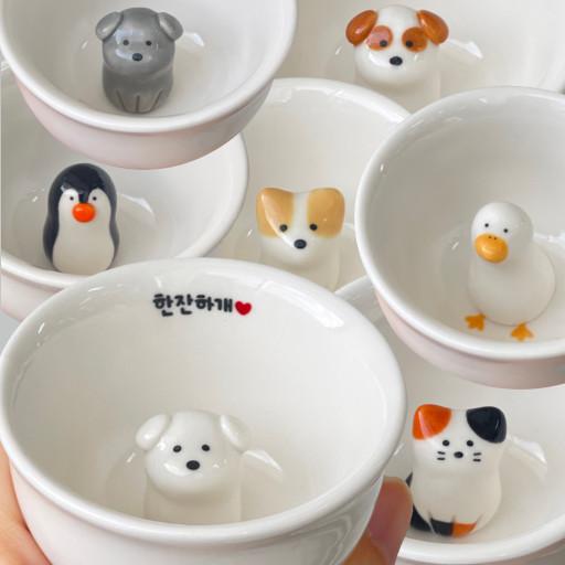 강아지 고양이 펭귄 오리 술잔 소주잔