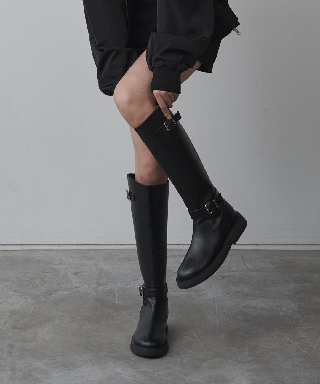 솔트앤초콜릿 (흑 3.23 예약배송) [이주빈 착용]라운드 토 라이더 플랫 롱부츠 412348002 (3.5cm/2colors)