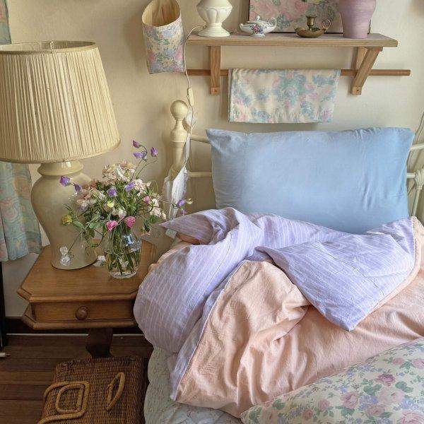 lilac peach stripe bedding