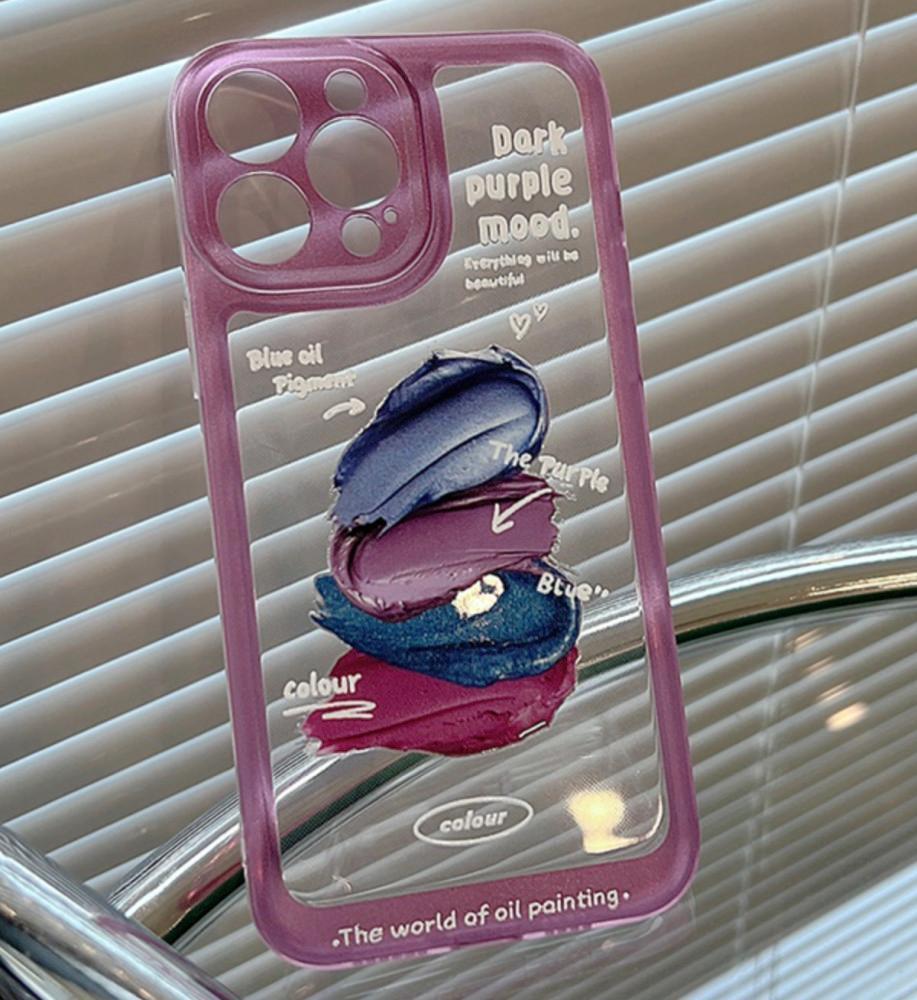 아이폰14프로 젤리 케이스 피그먼트 디자인 물감 퍼플 컬러 풀커버 투명 쉴드 케이스 MP