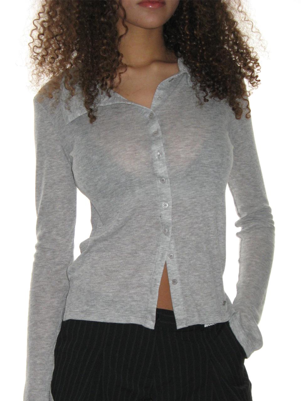 [Release 2/21] SHEER COLLARED BUTTON TOP_GREY