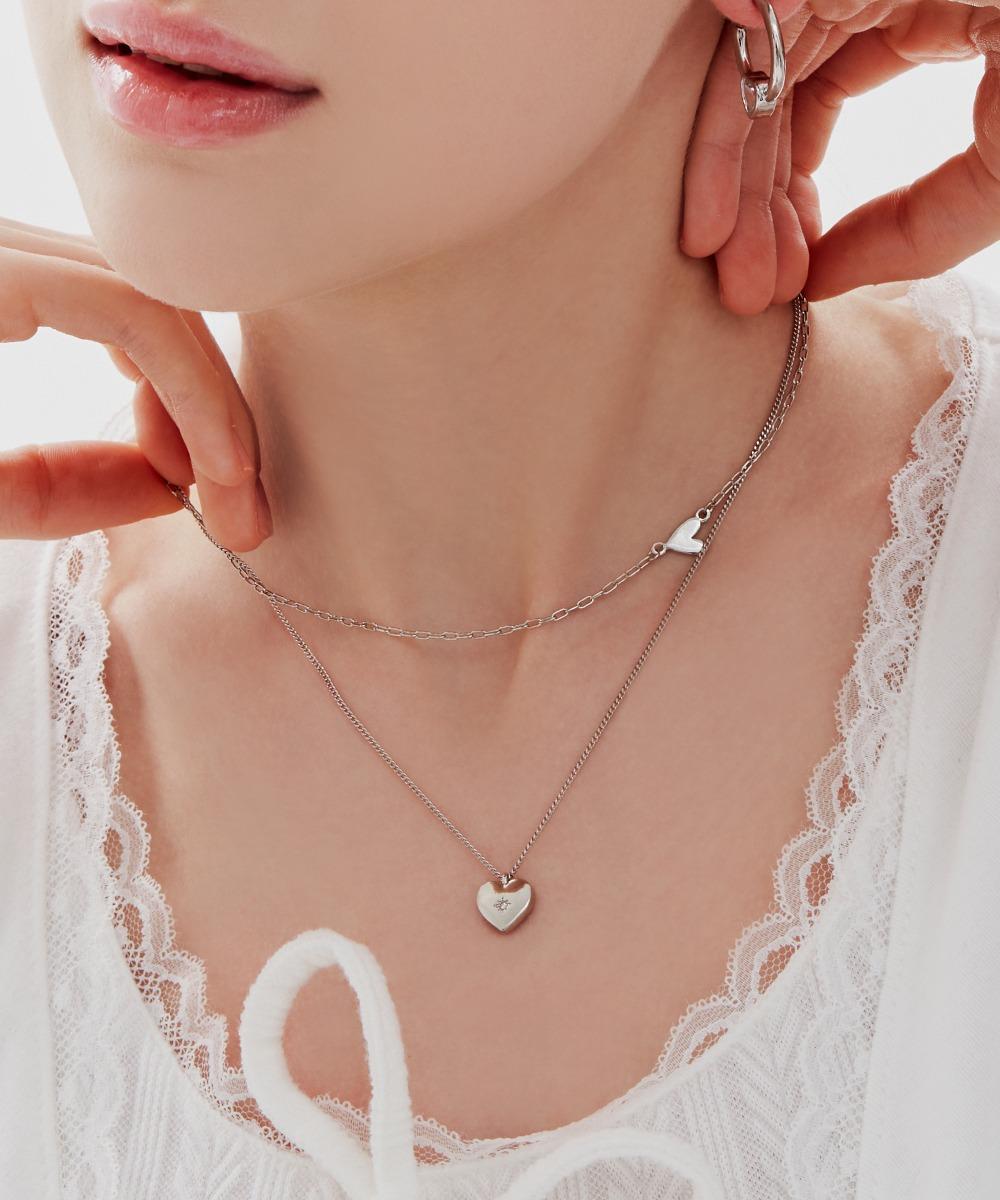 세르쯔 체인 레이어드 두줄 하트 펜던트 목걸이