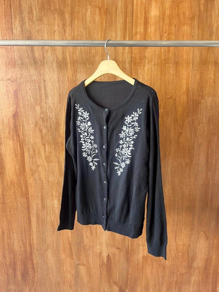 Floral black knit cardigan