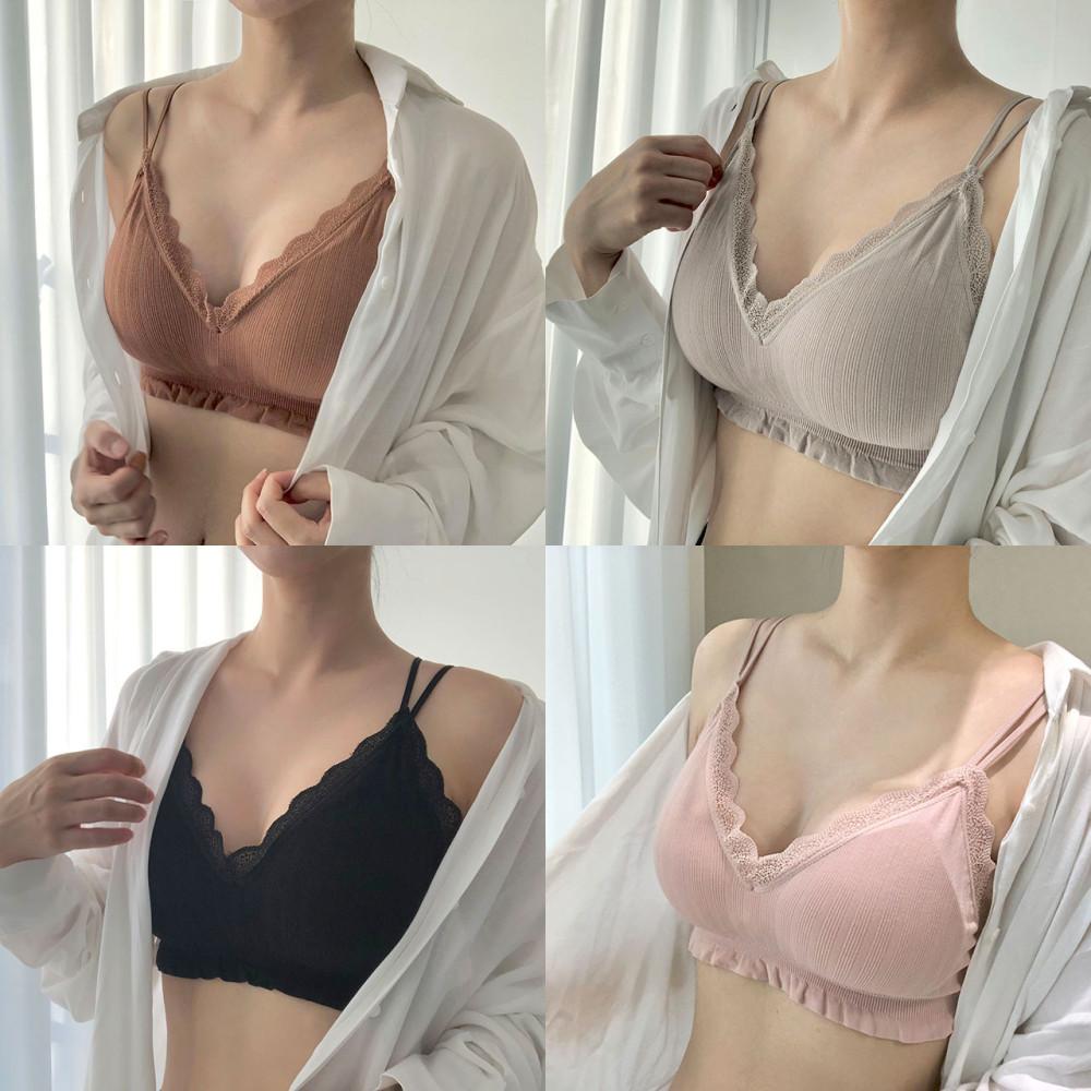 편한 면 신축성 노와이어 브라렛 레이스 여성 속옷 여자 브라 팬티 세트 임산부 빅사이즈