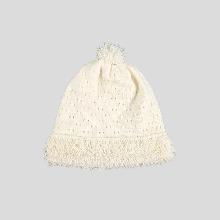 크림 화이트 벨벳 벨루아 시스루 테슬 아크릴 방울 비니