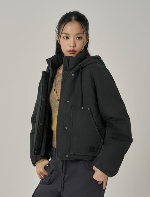 W 빈티지 후드 자켓 블랙