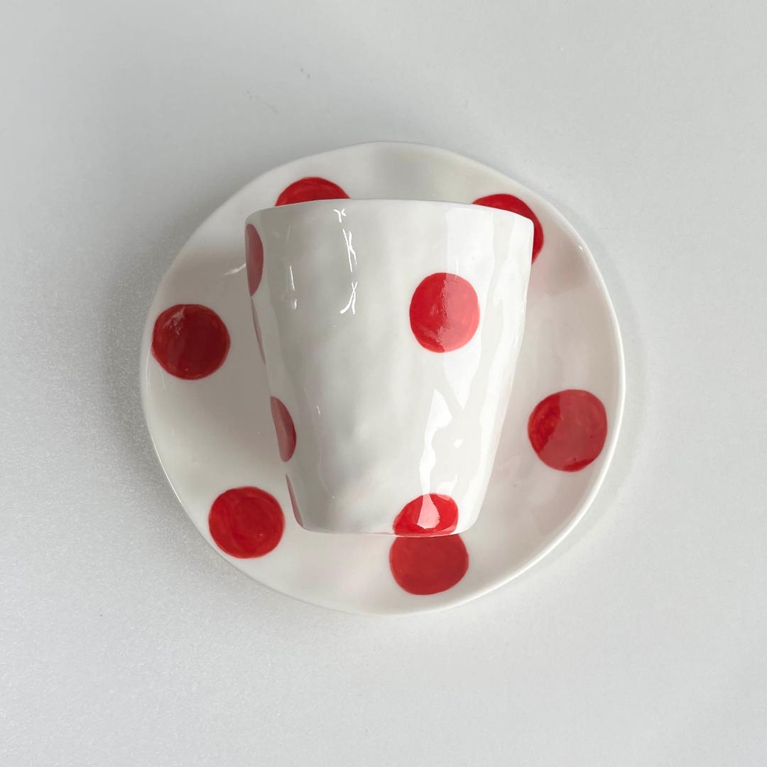 무늬 티컵 세트 : 레드도트