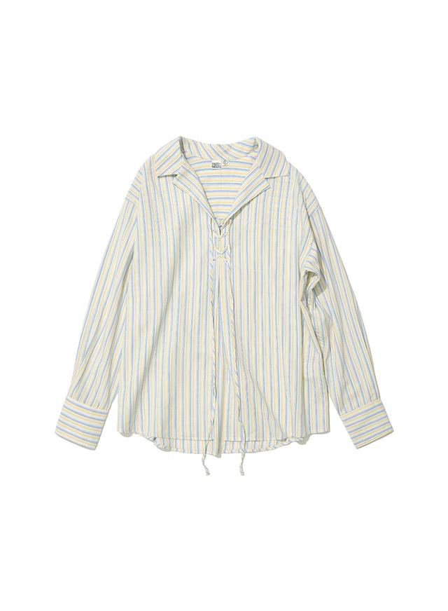 [WOMEN] LACE-UP OVER SHIRT_SKY STRIPE