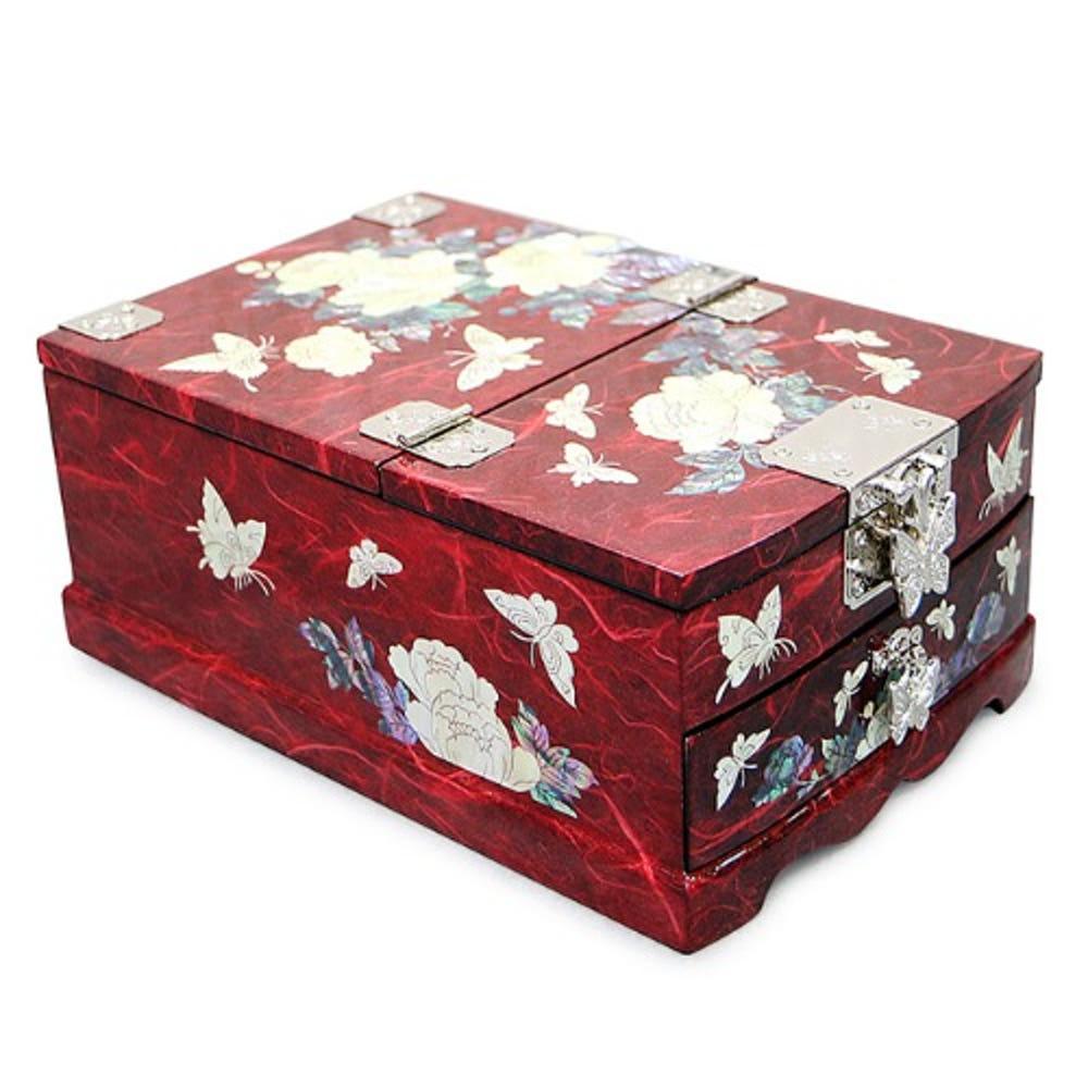 나비목단 한지 자개 경대보석함 (적색)