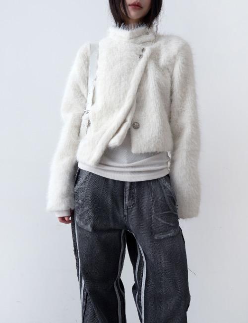 high neck silver button short coat