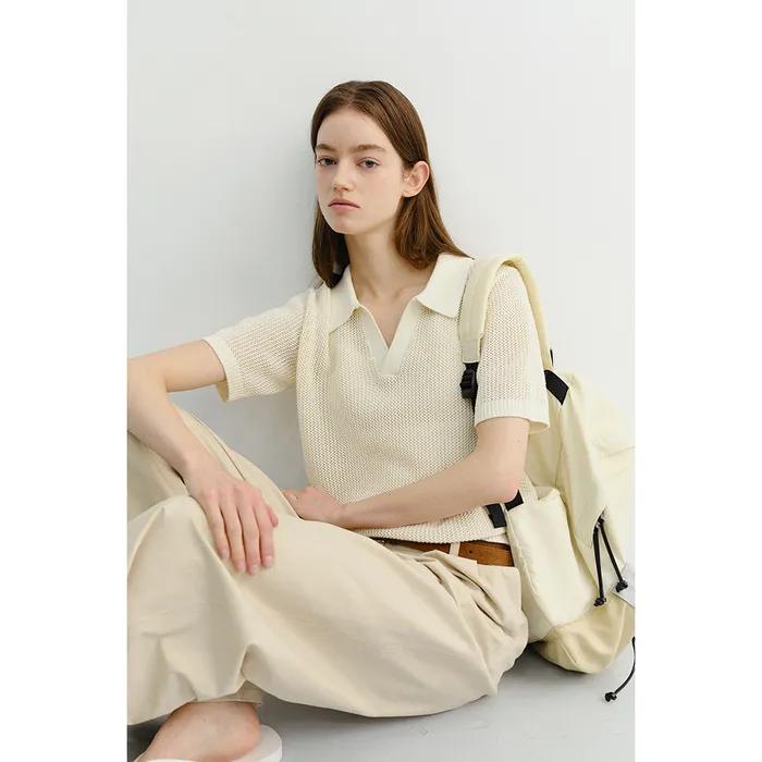 UNISEX CHUNKY POLO KNIT IVORY_UDSW6B126IV