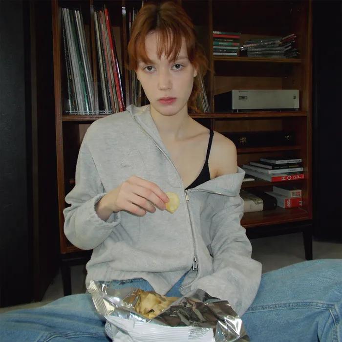 Easy Waffle Zip Hoodie_Light Melange