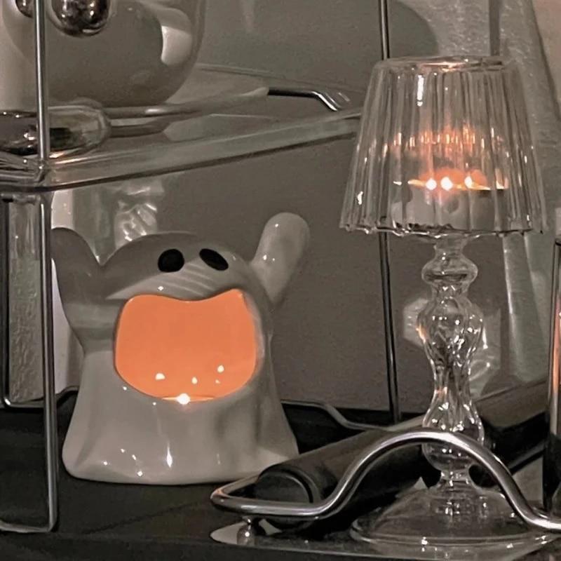 할로윈 유령 촛대 고온 저항 세라믹 캔들 홀더 햄스터 세라믹 하우스, 할로윈 홈 장식