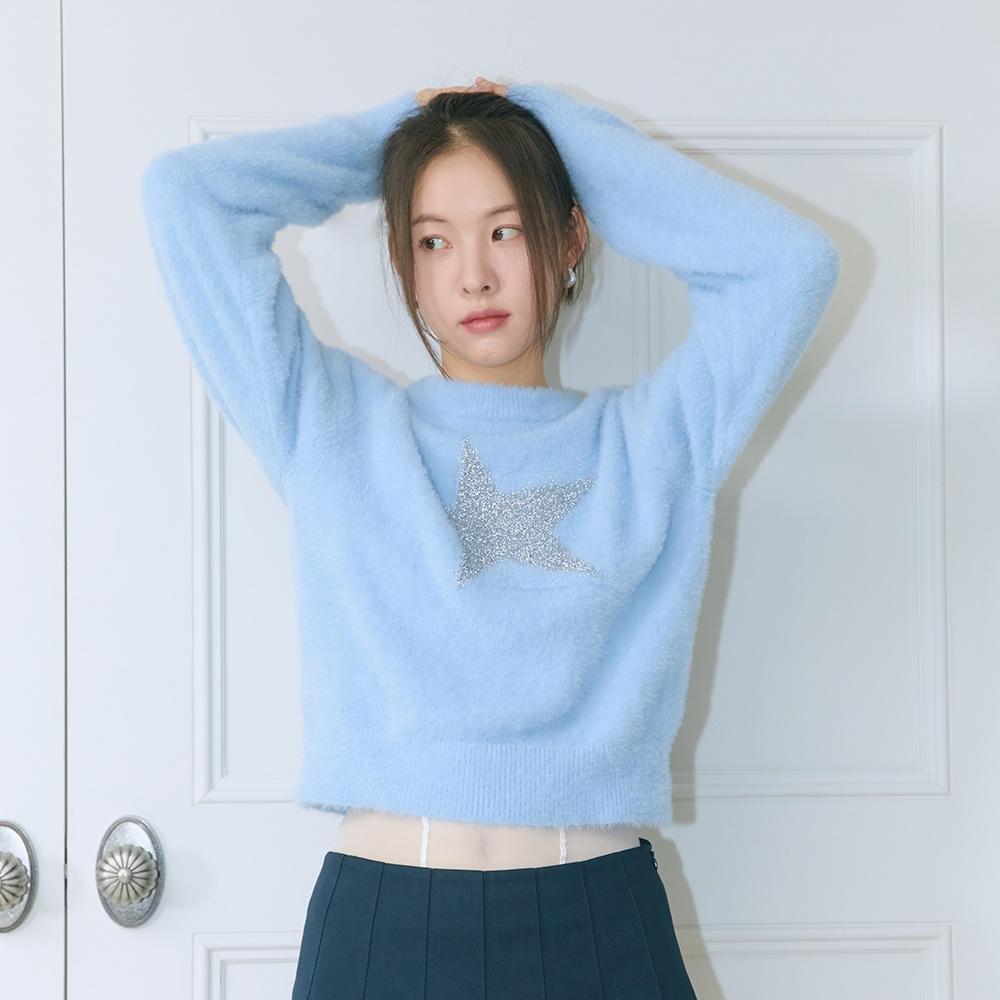GLITTER STAR BRUSH KNIT (LIGHT BLUE)