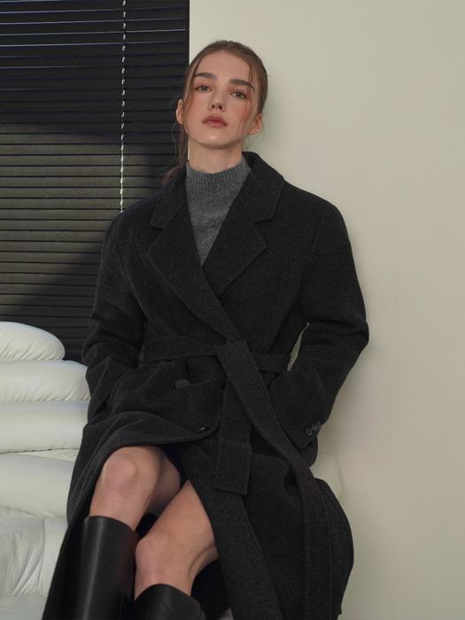 [리오더 2차] 울 보카시 더블 롱 코트 - 다크그레이