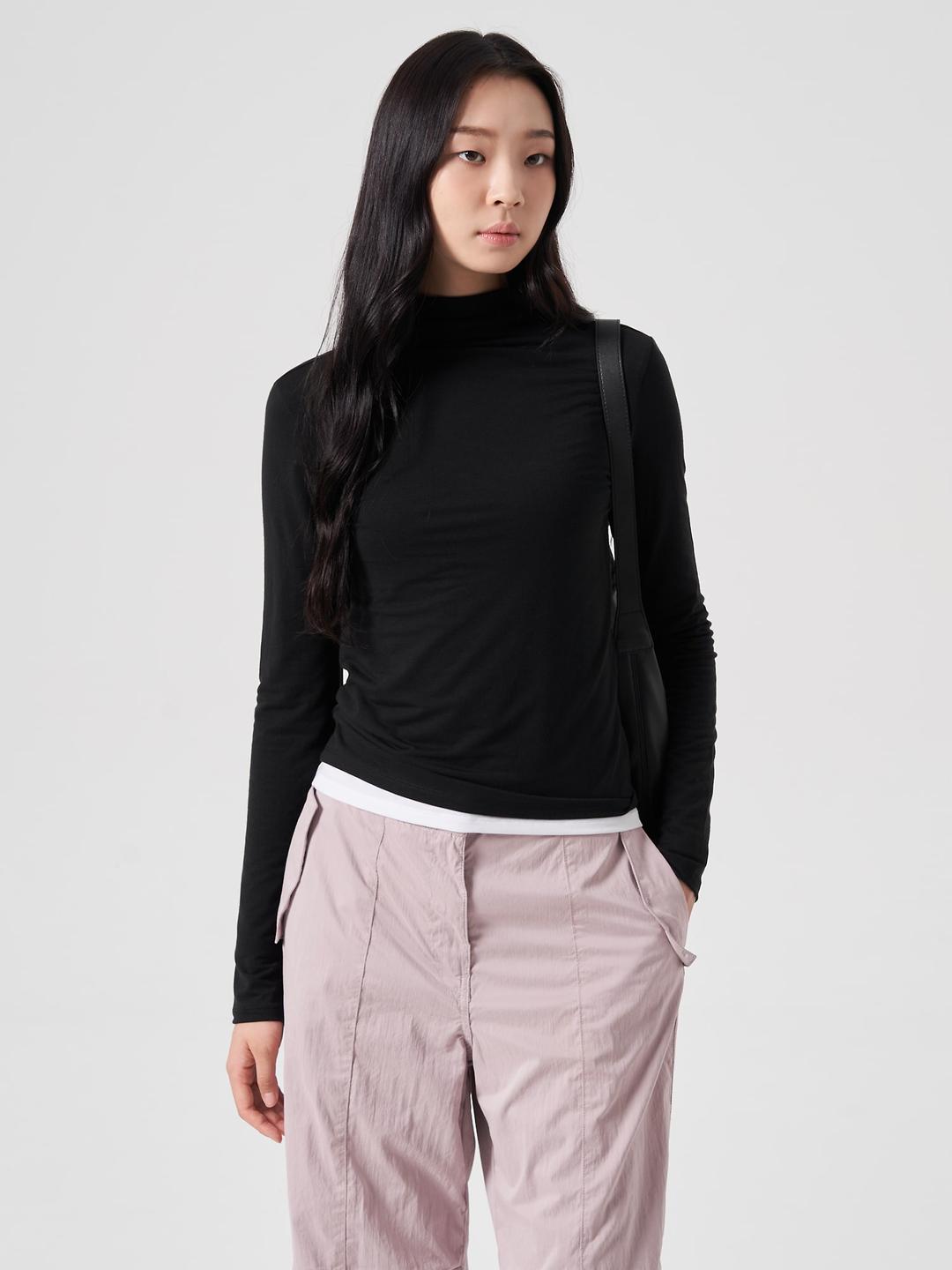 텐셀스판 모크넥 티셔츠 - 블랙