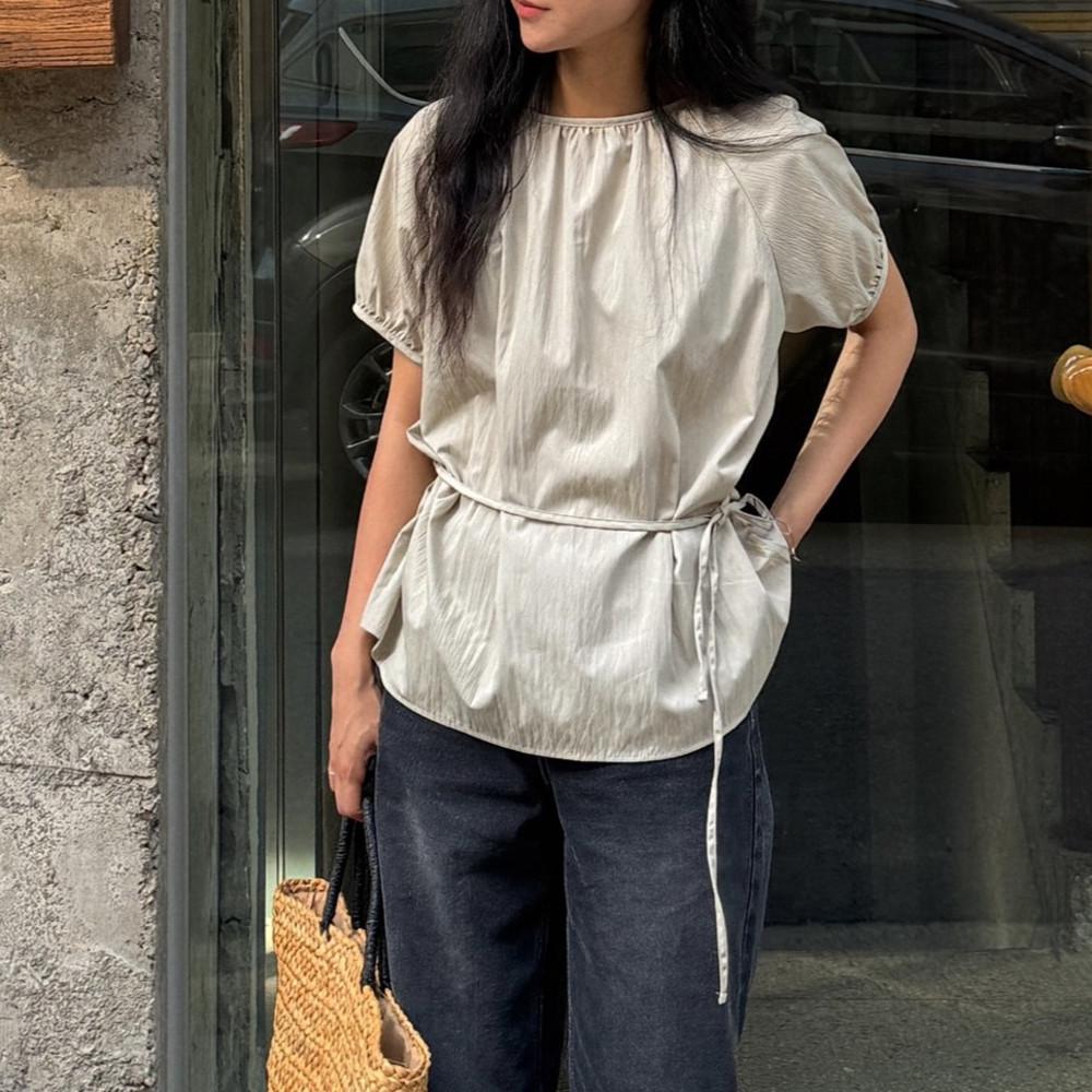 이브 허리끈 블라우스 (3col) 블랙 연카키 아이보리