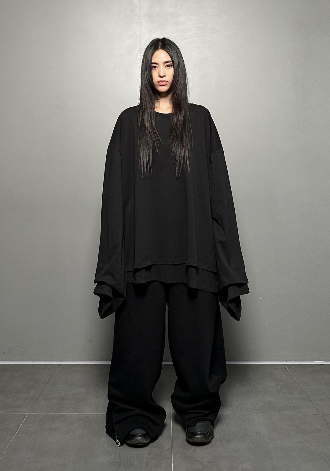 FW24 UNISEX AMU OVERSIZED DOUBLE-LAYERED T-SHIRT #BLACK [10% off until 9/12]