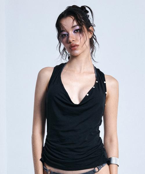 Velma Drape Sleeveless Top (Black)